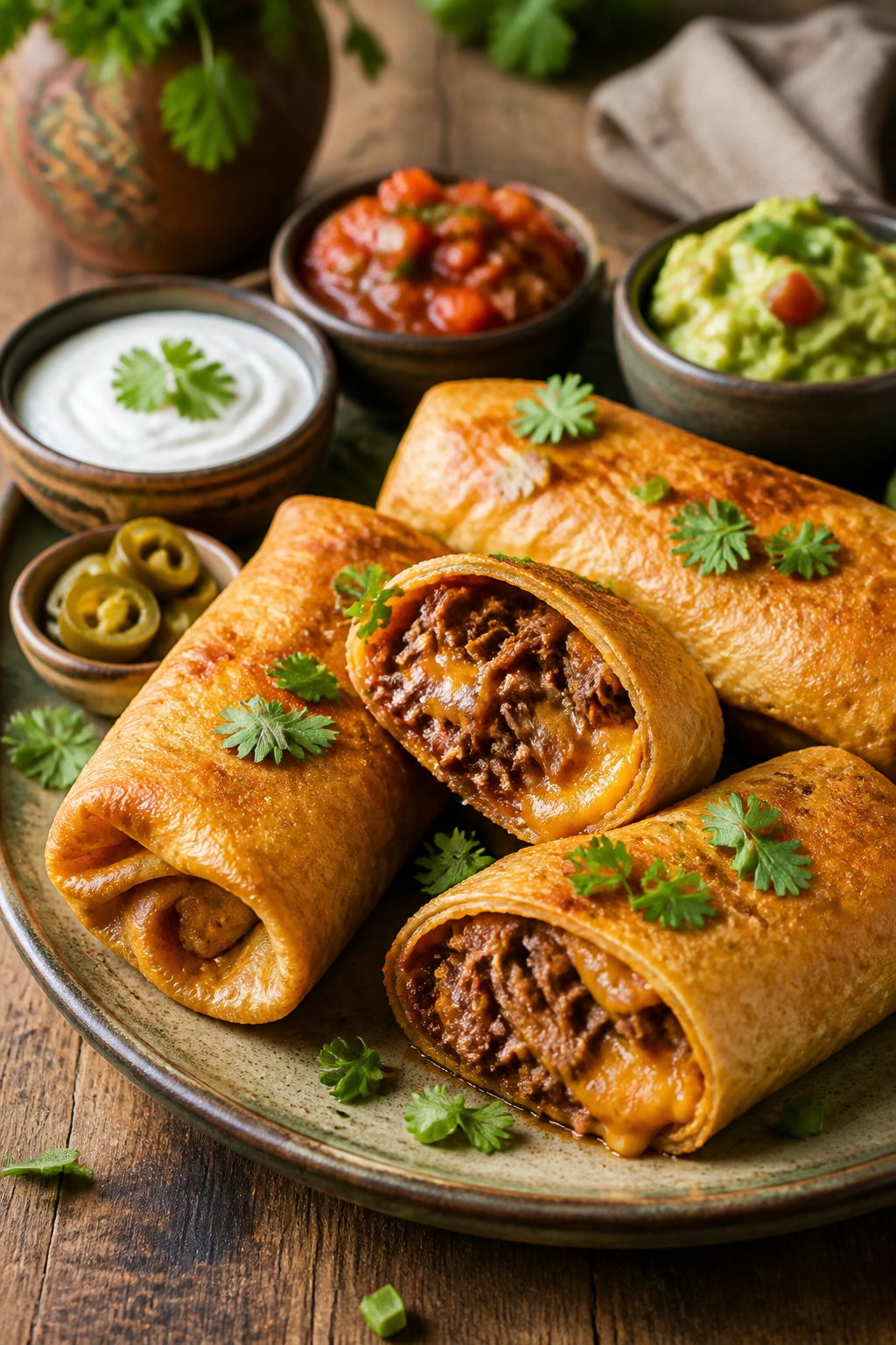 Beef and Cheese Chimichangas